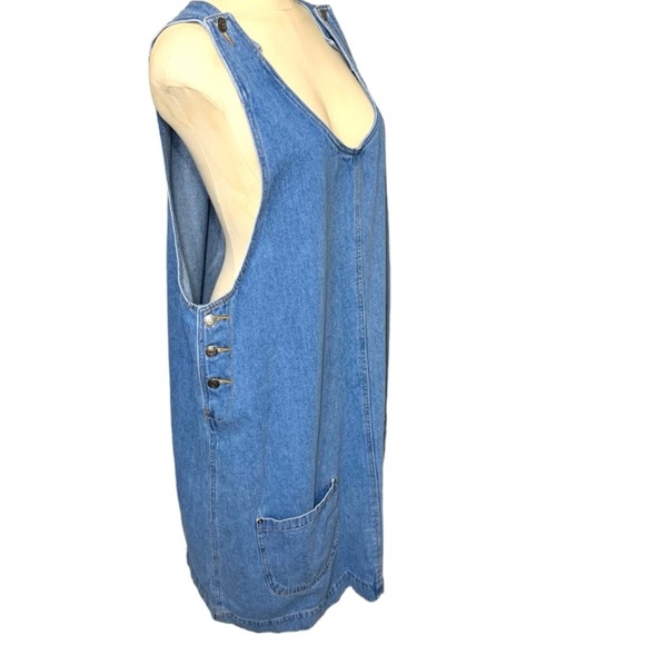 Vintage Dixie 90's Jean Bib Overall Dress Sz 40 large Blue Denim Patch Pocket - Picture 3 of 6